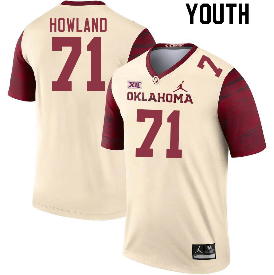 Youth #71 Logan Howland Oklahoma Sooners College Football Jerseys Stitched Sale-Cream - Click Image to Close